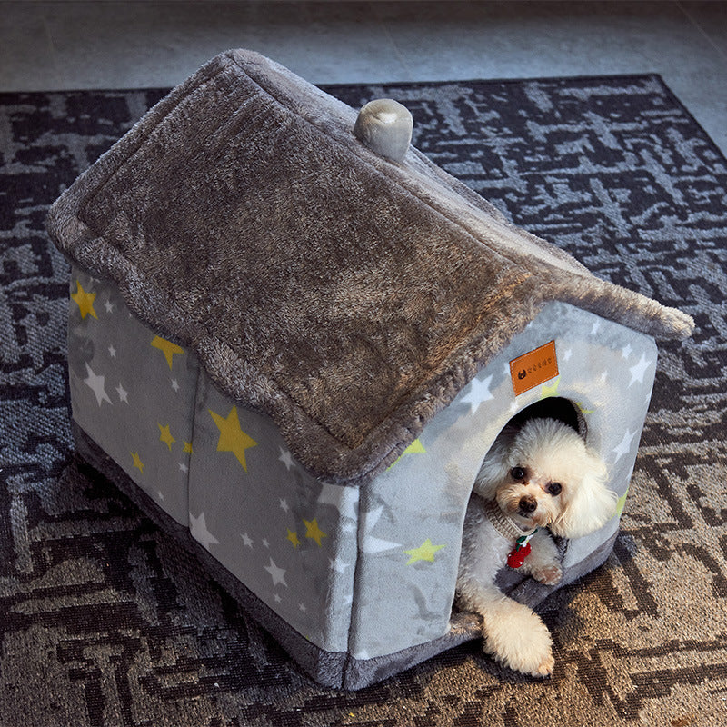 Foldable Warm Pet House – Soft Winter Bed for Small Dogs & Cats