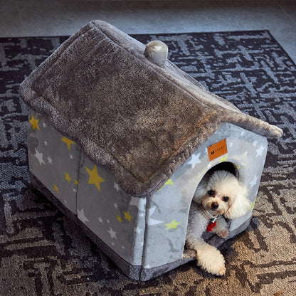 Foldable Warm Pet House – Soft Winter Bed for Small Dogs & Cats