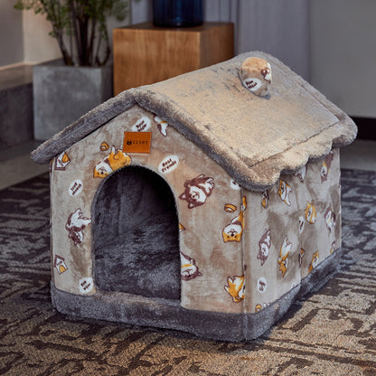 Foldable Warm Pet House – Soft Winter Bed for Small Dogs & Cats