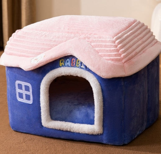 Foldable Warm Pet House – Soft Winter Bed for Small Dogs & Cats