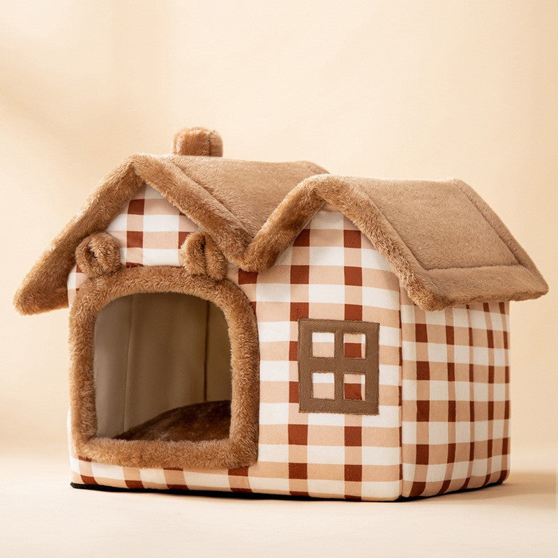 Foldable Warm Pet House – Soft Winter Bed for Small Dogs & Cats