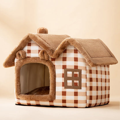 Foldable Warm Pet House – Soft Winter Bed for Small Dogs & Cats