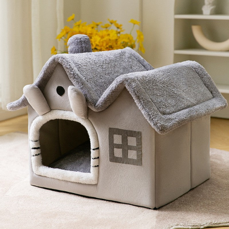 Foldable Warm Pet House – Soft Winter Bed for Small Dogs & Cats