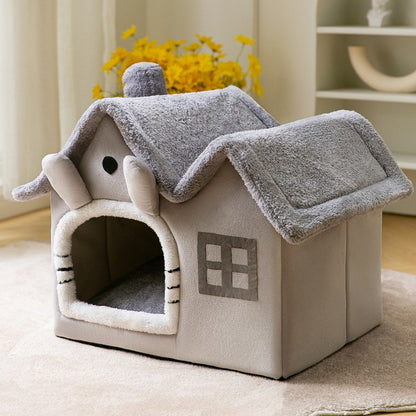Foldable Warm Pet House – Soft Winter Bed for Small Dogs & Cats