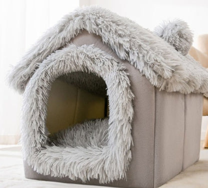 Foldable Warm Pet House – Soft Winter Bed for Small Dogs & Cats