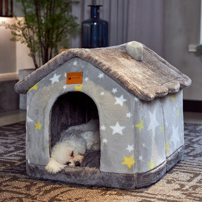 Foldable Warm Pet House – Soft Winter Bed for Small Dogs & Cats