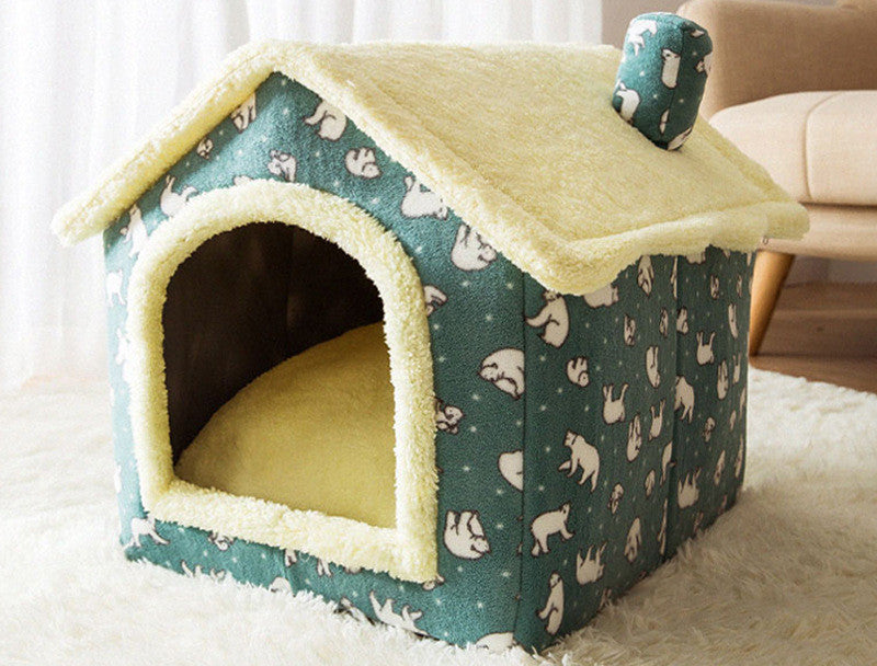 Foldable Warm Pet House – Soft Winter Bed for Small Dogs & Cats