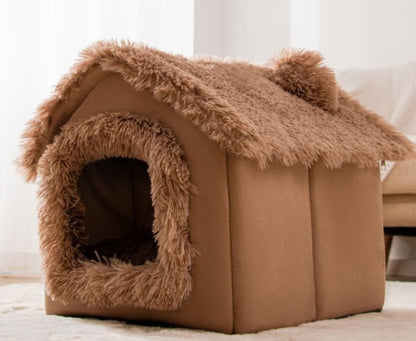 Foldable Warm Pet House – Soft Winter Bed for Small Dogs & Cats