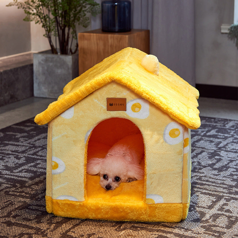 Foldable Warm Pet House – Soft Winter Bed for Small Dogs & Cats