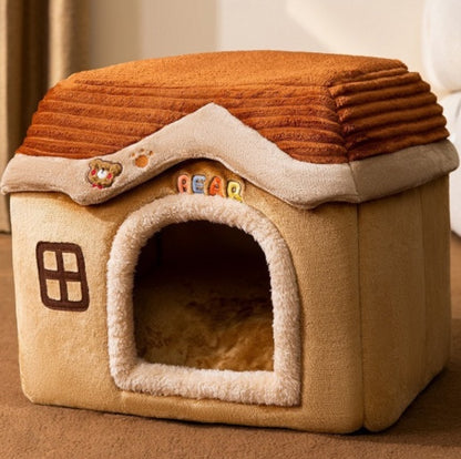 Foldable Warm Pet House – Soft Winter Bed for Small Dogs & Cats