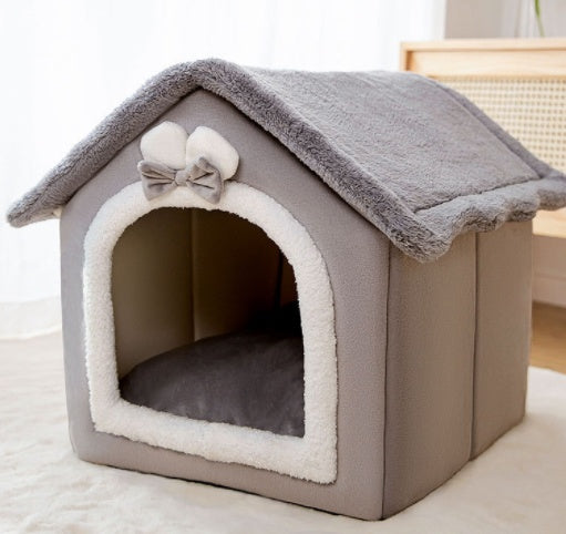 Foldable Warm Pet House – Soft Winter Bed for Small Dogs & Cats