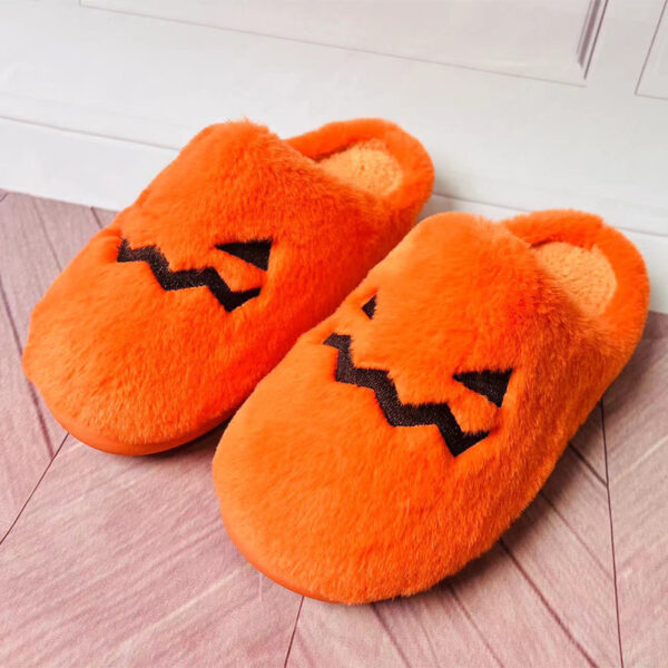Cute Halloween Pumpkin Slippers Winter Warm Plush Bedroom Floor Home Slippers Casual Slip On Comfortable Cozy Indoor House Shoes - Image 3