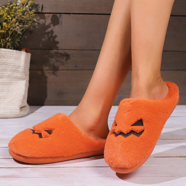 Cute Halloween Pumpkin Slippers Winter Warm Plush Bedroom Floor Home Slippers Casual Slip On Comfortable Cozy Indoor House Shoes - Image 7
