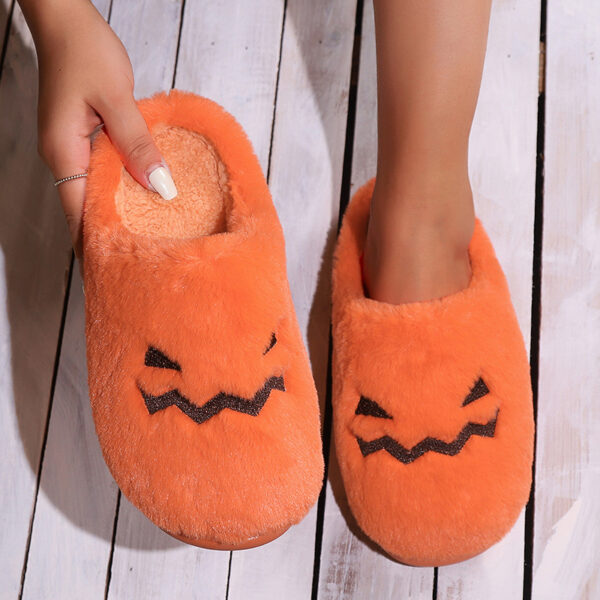 Cute Halloween Pumpkin Slippers Winter Warm Plush Bedroom Floor Home Slippers Casual Slip On Comfortable Cozy Indoor House Shoes - Image 2